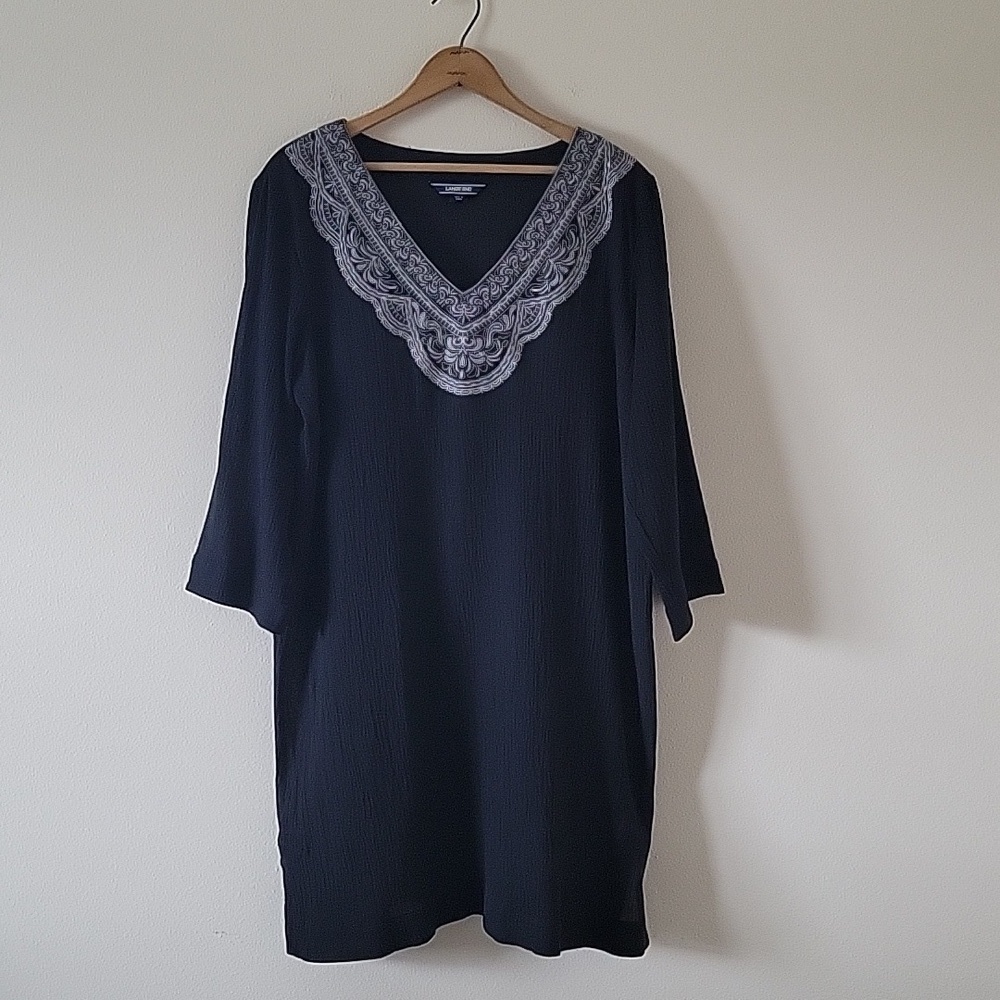 Lands' End Black Embroidered Gauze Swim Coverup Tunic Size Large